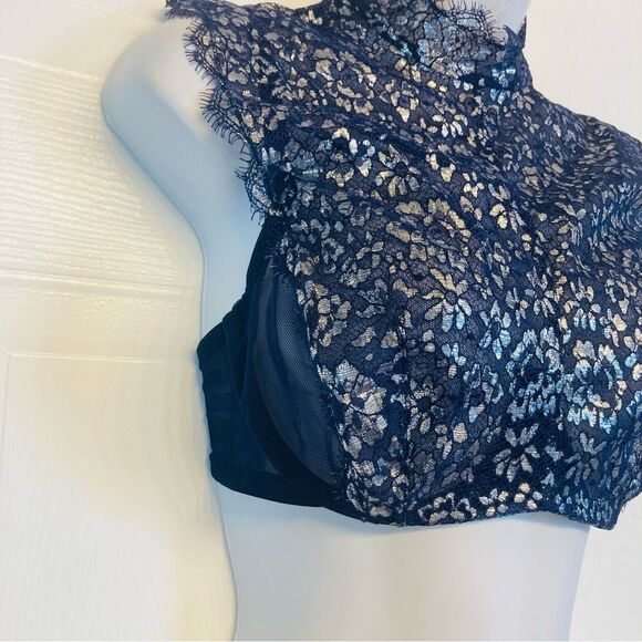 Victoria’s Secret High Neck Dream Angels Unlined Demi Bra Blue  Lace Sz 32DD NEW - Picture 4 of 12